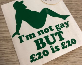 Vinyl sticker / decal for car bumper / window. I’m not gay but 20 is 20 POUND DOLLAR EURO