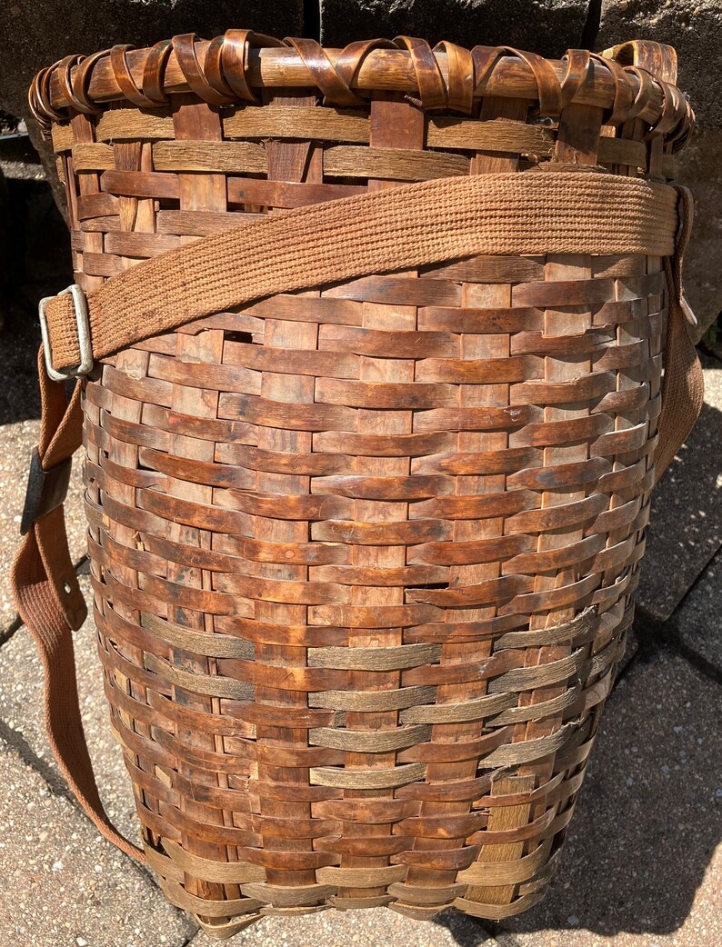 Antique Vintage Gathering Woven Basket Etsy