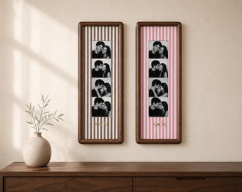 Couple Photo Strip Frame, Custom Photo Booth Picture Frame, Striped Fabric Gold Foil Print, Anniversary Gift for Couples, Wedding Keepsake