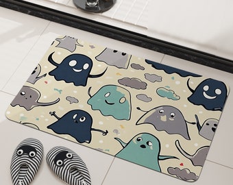 Cute Ghosts Bath Mat Leatherette,Custom Bath Mats Non Slip,Hand Made Bath Mat Absorbant,Aesthetic Bathmat Funny.