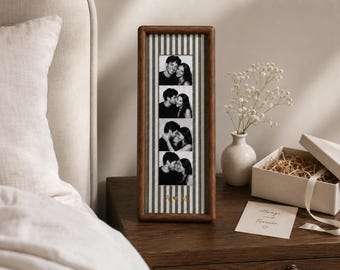 Couple Photo Strip Frame, Custom Photo Booth Picture Frame, Striped Fabric Gold Foil Print, Anniversary Gift for Couples, Wedding Keepsake