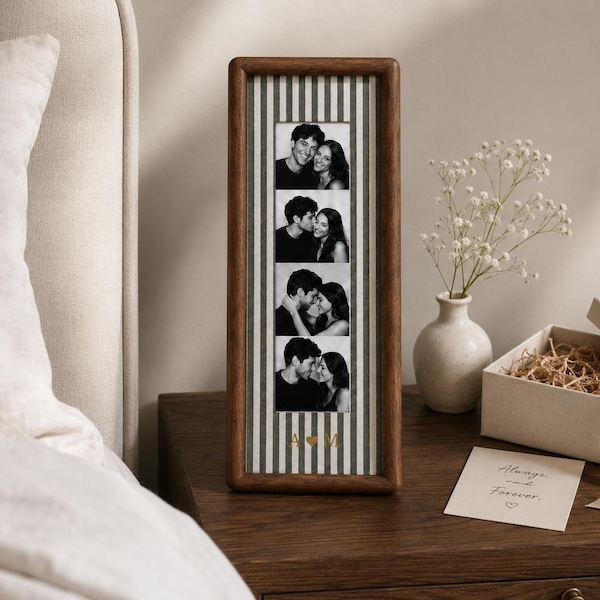 Couple Photo Strip Frame, Custom Photo Booth Picture Frame, Striped Fabric Gold Foil Print, Anniversary Gift for Couples, Wedding Keepsake