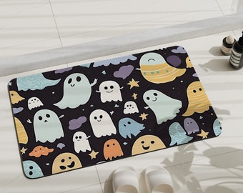 Cute Ghosts Bath Mat Leatherette,Custom Bath Mats Non Slip,Hand Made Bath Mat Absorbant,Aesthetic Bathmat Funny.