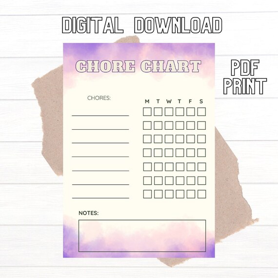 Printable Chore Chart PDF | Etsy