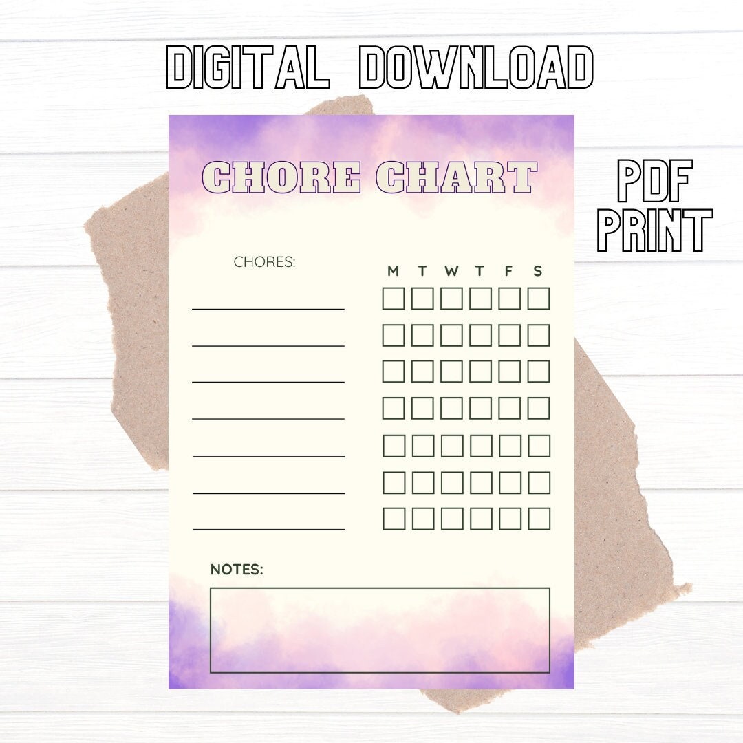 Printable Chore Chart PDF - Etsy