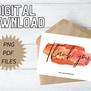 Thank you card - water color Red - DIGITAL DOWNLOAD