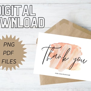 Thank you card - water color pink - DIGITAL DOWNLOAD