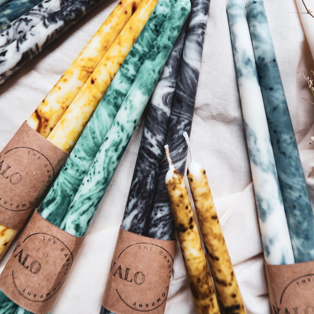 HANDMADE DINNER CANDLES / Handdipped Candle Stick Set / Tie Dye