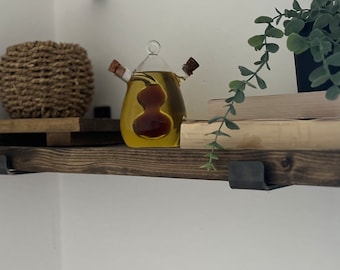Rustic Wooden Shelf with Metal Brackets | 22cm Depth x 3.5cm Thickness | Customisable Width