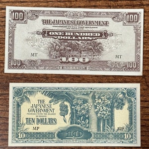 Malaya 1942 Japanese Government 10 and 100 set of Dollar Bills &quot;Banana Money&quot;