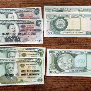 Escudos - MOZAMBIQUE 50 Escudos - 1976 MOZAMBIQUE 1000 Escudos - 1972  7 World Banknotes Colorful Money