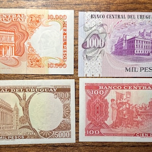 Set of 4 1971 Uruguay Pesos  100, 5,000, 10,000 1974 Uruguay 1,000 Pesos Uncirculated!