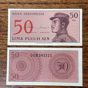 1964 INDONESIA 50 SEN Banknotes Colorful World Money