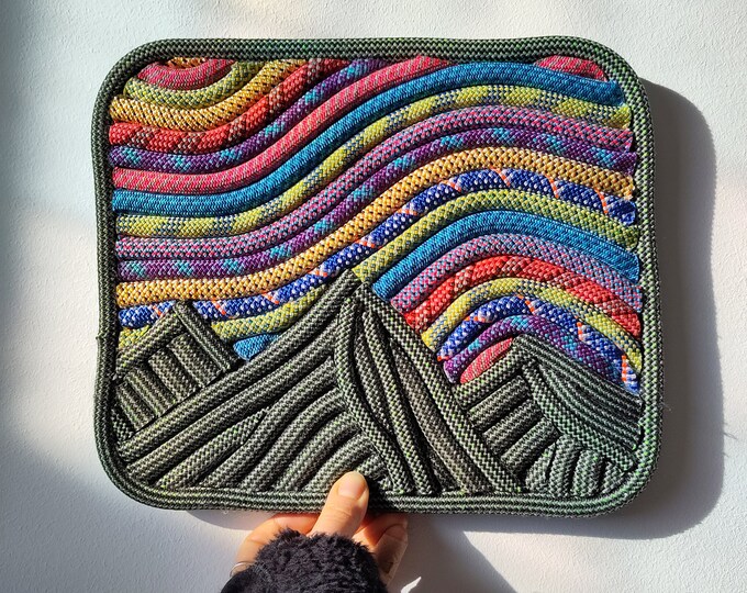 Rainbow Sky Mountains Recycled Climbing Rope Art Unique Gifts for