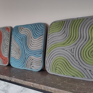 Abstraktes Triptychon | Berge recycelt Kletterseil Kunst | Einzigartige Geschenke für Bergsteiger | Topographie Karten Wanderer