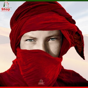 Long Tuareg Moroccan Scarf RED Color Ethnic Turban Sahara Berber Handmade Unisex Adult