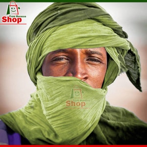 Longue Echarpe Marocaine Touareg Couleur Vert Ethnique Turban Sahara Berbère Fait Main Unisexe Adulte