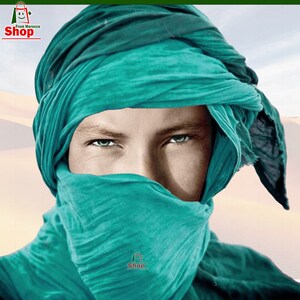 Long Tuareg Moroccan Scarf TEAL Color Ethnic Turban Sahara Berber Handmade Unisex Adult