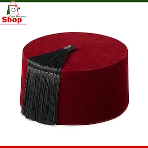 The Moroccan Traditionnal Tarbosh Andalussi Culture Red Velvet with Black Pompom