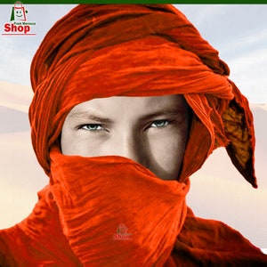 Long Tuareg Moroccan Scarf Orange Color Ethnic Turban Sahara Berber Handmade Unisex Adult