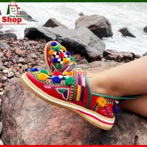 Moroccan Berber Slipper Traditional Babouche Leather Handmade For Women, babouches, Amazigh leather loafers