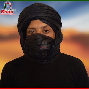 Long Scarf Tuareg Ethnic Turban Sahara Berber Handmade Desert Mask Headgear Unisex Adult | Width 350Cm X Length 70Cm | وشاح مغربي صحراوي