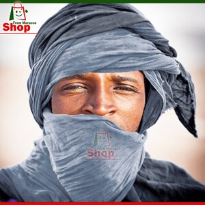 Long Tuareg Moroccan Scarf Gray Color Ethnic Turban Sahara Berber Handmade Unisex Adult