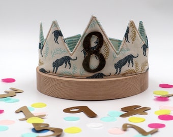 Birthday crown with golden number | Children's crown | Wildling | Cotton fabric crown | Costume Children's Birthday |