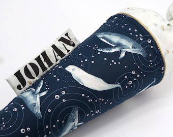 Personalized fabric school cone | candy cone | whale | with name | girls boys