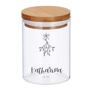 Christmas cookie jar - mistletoe sprig - storage jar personalized with name