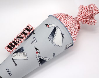 Personalized fabric school cone with cranes and name