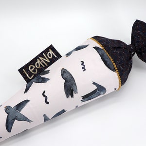 Cartable d'école personnalisé oiseaux en tissu avec nom