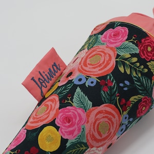 Cône scolaire en tissu personnalisé | Cornet de sucre | avec nom | Fleurs sauvages