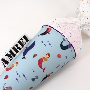 Cartable personnalisé en tissu | Cône de sucre | Sirène | avec nom | Filles Garçons