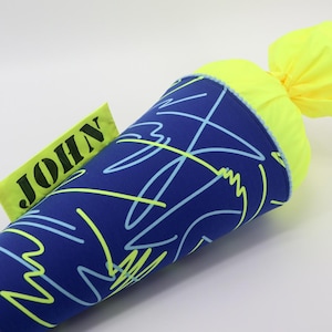 Cornet d'école en tissu personnalisé avec nom - Neon Abstract