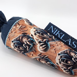 Cornet d'école en tissu personnalisé avec nom - Ours