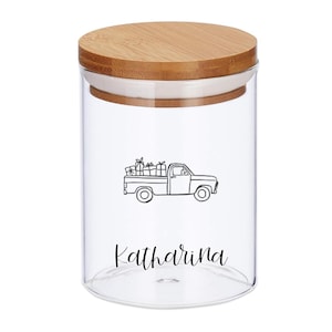 Christmas cookie jar - car with gifts - storage jar personalized with name