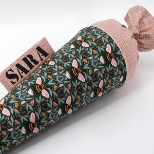 Cornet d'école en tissu personnalisé avec nom - Honey Garden