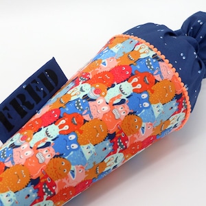 Cornet d'école en tissu personnalisé avec nom - Monster Ville