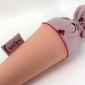 Cornet d'école en tissu personnalisé avec nom - Soft Rose