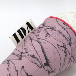 Cartable personnalisé en tissu | Cône de sucre | avec nom | Baleine rose