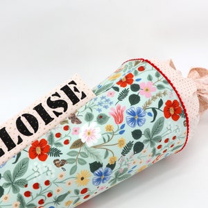 Cartable personnalisé en tissu | Cône de sucre | Champs de fraises | avec nom | Filles Garçons