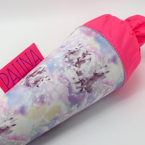Cornet d'école en tissu personnalisé avec nom - Licornes Néon