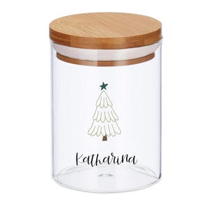 Christmas cookie jar - Christmas tree - storage jar personalized with name