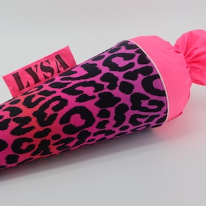 Cornet d'école en tissu personnalisé avec nom - Pink Leo