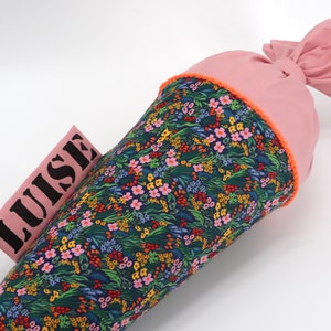 Cartable personnalisé en tissu | Cône de sucre | avec nom | Fleurs