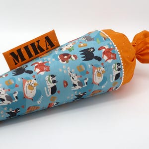 Cornet d'école en tissu personnalisé avec nom - Ici Kitty, Kitty