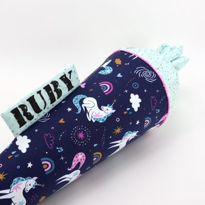 Personalized school bag made of fabric | Blue Unicorn | with name | Girls boys