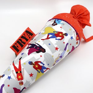 Cartable personnalisé en tissu | Cône de sucre | Super-héros | avec nom | Filles Garçons