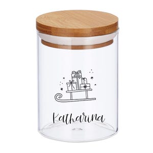 Christmas cookie jar - sleigh - storage jar personalized with name